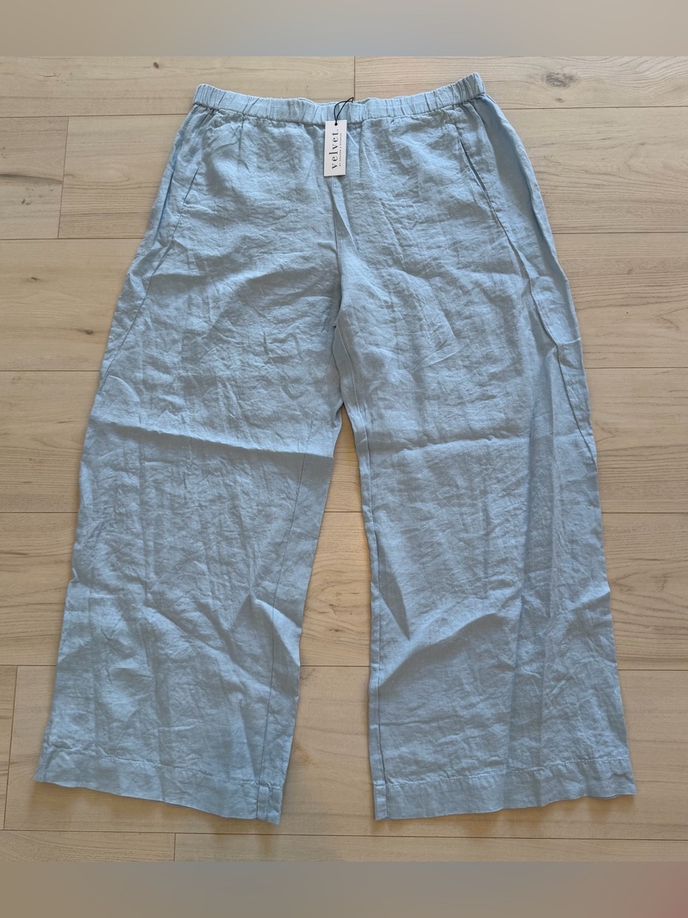 NWT Velvet by Graham & Spencer Pale Blue Linen Wide-Leg Pants